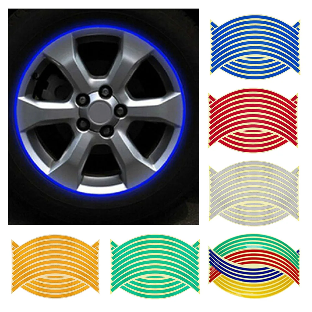 16pcs Reflective Rim Tape Wheel Stripe Decal Trim For Cycling MTB Mountain Rode Bile Bicycle Motorcycle Wheels (14/18inch)