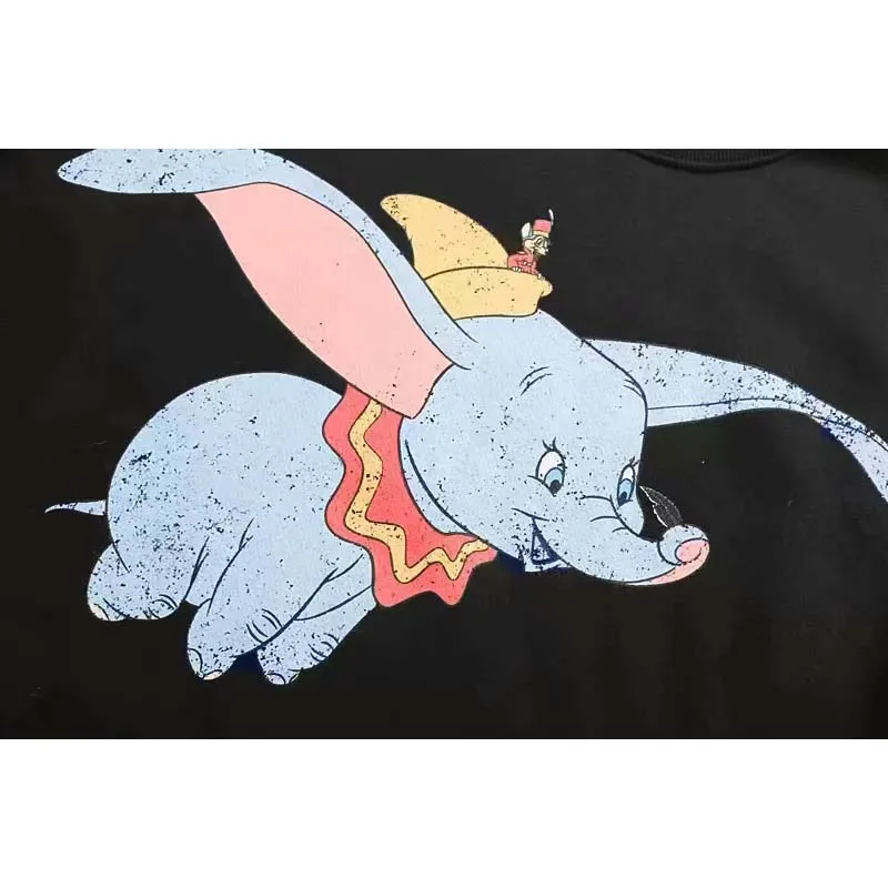 Женский Харадзюку хлопок печать мультфильм Dumbo High Street Объемная толстовка Плюс Размер Топы толстовки