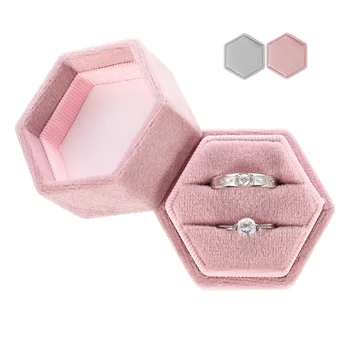

Pink Grey Velvet Hexagon Ring Box For Women Handmade Ring Jewelry Boxes For Wedding Engagement Bridal Gift Packaging Display