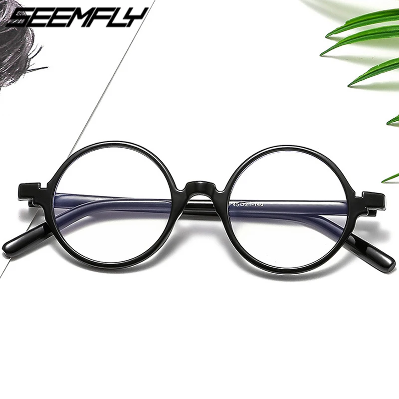 

Seemfly Vintage Round Frame Blue Light Blocking Personality Clear Lens Eyeglasses Spectacle Male Computer Goggle Unisex Eyewear
