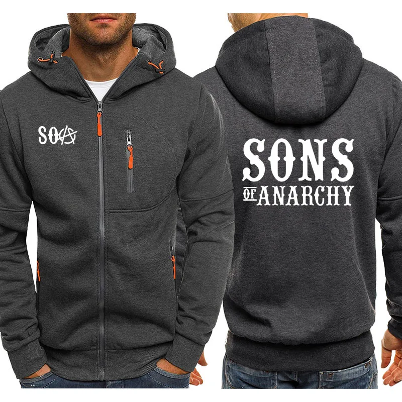 SOA Sons of anarchy/Модная Мужская спортивная одежда с капюшоном на молнии мужская