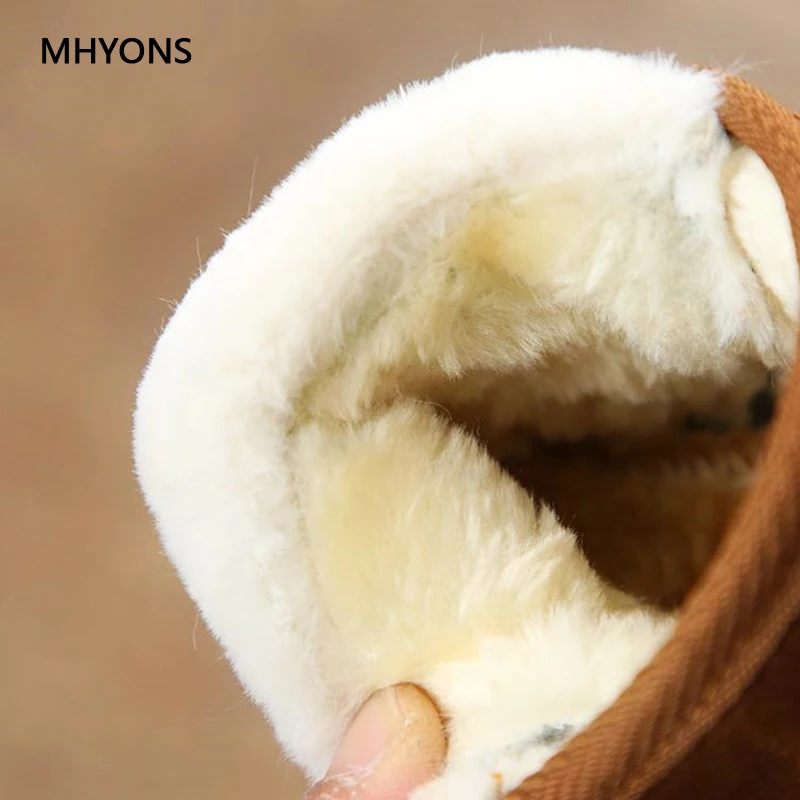 MHYONS/детские зимние ботинки; модная обувь с мягкой подошвой для девочек и мальчиков; Плюшевые ботинки для маленьких девочек; зимние теплые детские кроссовки; обувь