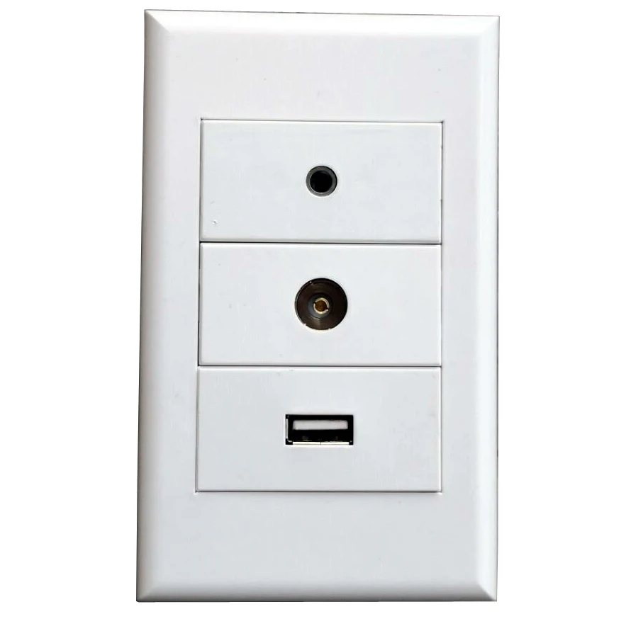Wall Plate Cover Holder with 3.5 EARPHONE+TV+USB Ports Faceplate Socket For Cabling System Service integrated wiring works
