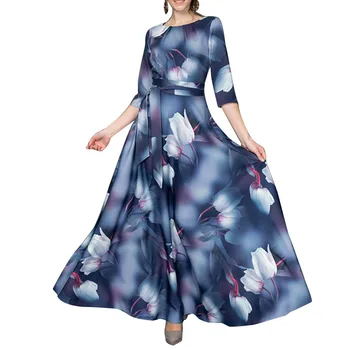 

Women's 2020 Season Printed Round Collar Lace Sleeve Elegant Dress Long Women Oodji Casual Dresses