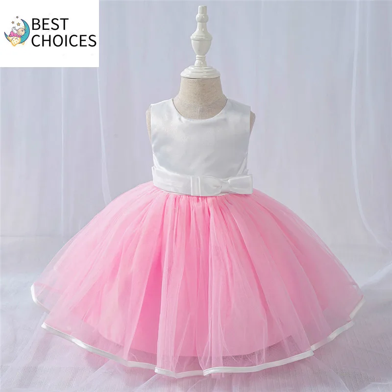 

Lace Flower Bow Girls Wedding Dress Baby Girls Christening Dresses for Party Baptism Kids First Year Baby Girl Birthday Dress