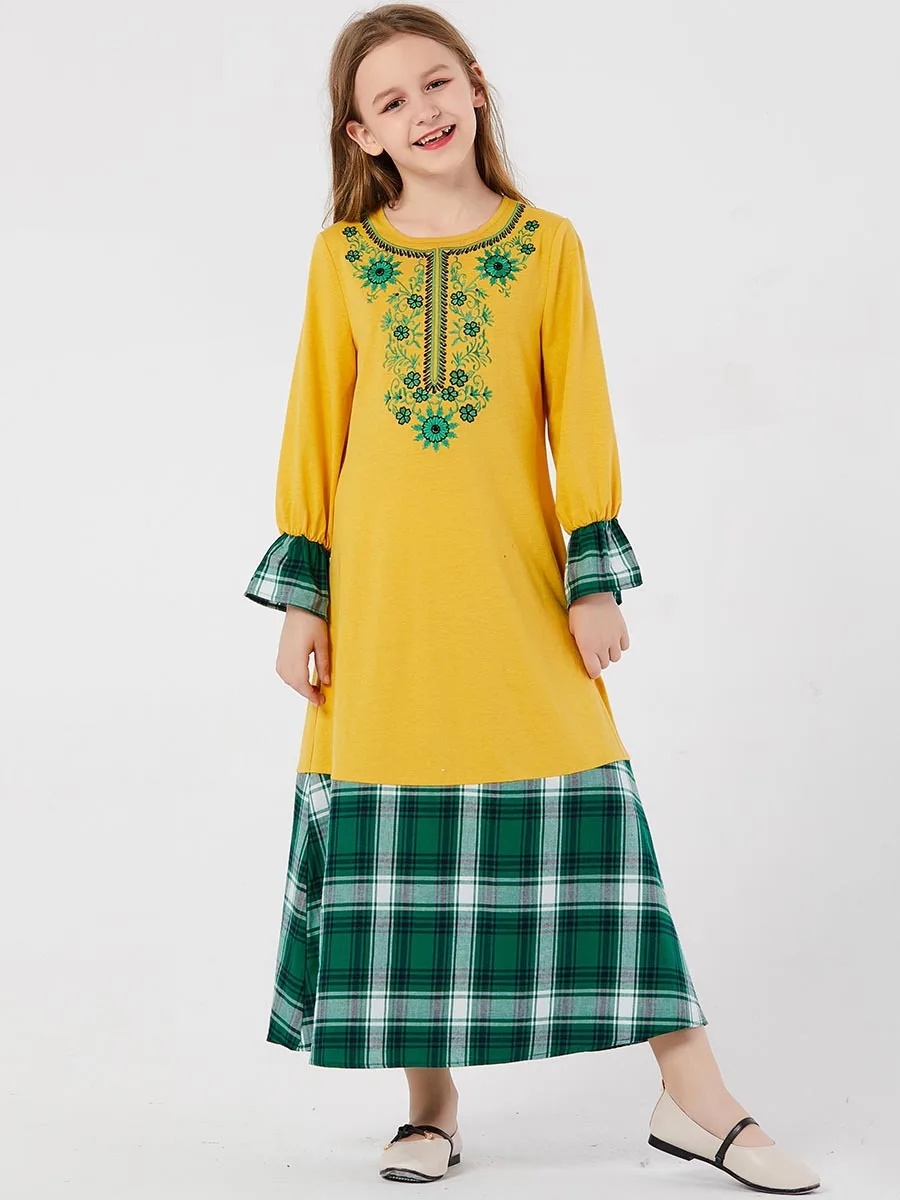 Повседневное женское мусульманское платье Модная Исламская одежда клетчатая печатная плюс размер abaya s платье из Дубая abaya Длинные платья