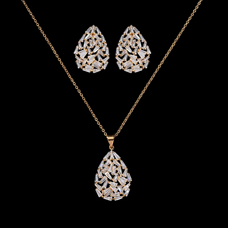 Jewelry Sets HADIYANA Classical Delicate Women Wedding Water Droplets Shape Bridal Necklace And Earrings Set CN321 Bisuteria | Украшения и