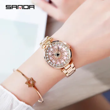 

SANDA Women Quartz Watch Fashion Starry Diamond Dress Watch Stainless Steel Belt Waterproof Ladies Quartz Watch Relogio Feminino