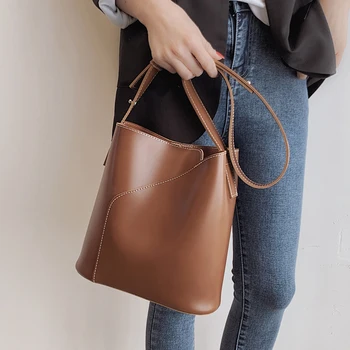 

Fashion Autumn Winter Luxury Bucket Bag Hot Ins Big Capacity Handbag Designer Wild Solid Color Female Shoulder Crossbody Bag