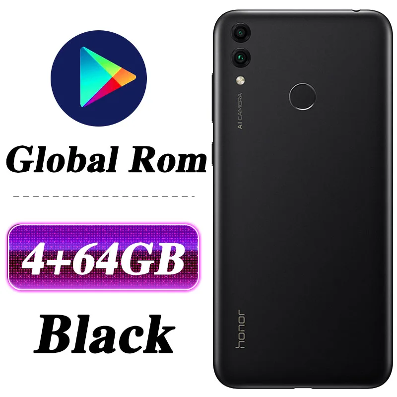 Мобильный телефон HONOR 8C с глобальной прошивкой, 6,26 дюймов, Восьмиядерный процессор Snapdragon 632, Android 8,1, 4000 мАч, Face ID - Цвет: 4G 64G Black