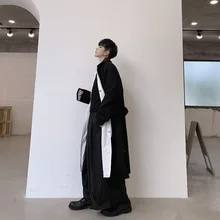 Мужская осенне-зимняя уличная одежда в стиле хип-хоп, темная ниша, черный и белый цвета, хит, дизайнерское мужское утепленное шерстяное пальто