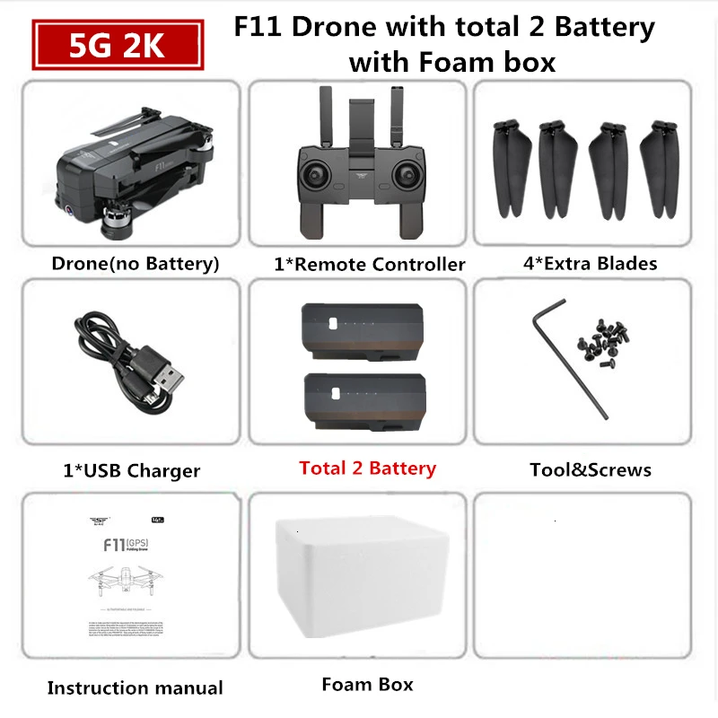 SJRC F11 PRO gps Дрон с 2K HD камерой бесщеточный Квадрокоптер 1600 м расстояние управления Fly 26 минут VS SG906 B4W Дрон мальчик подарок - Цвет: 2K 2B Foam Box