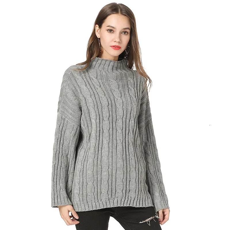 

New Arrival Autumn Winter Knitted Women Sweater Long Sleeve Half High Collar Pullovers Ladies Casual Jumper 2020 Jersey Mujer