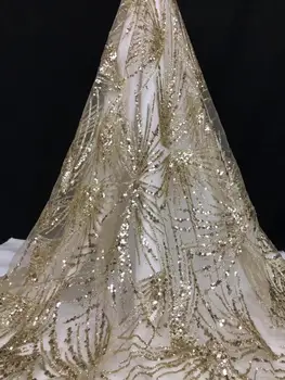 

gold color sparking flower style with glued gilitter african net lace fabric JOY-22626 women tulle lace for wedding party dress