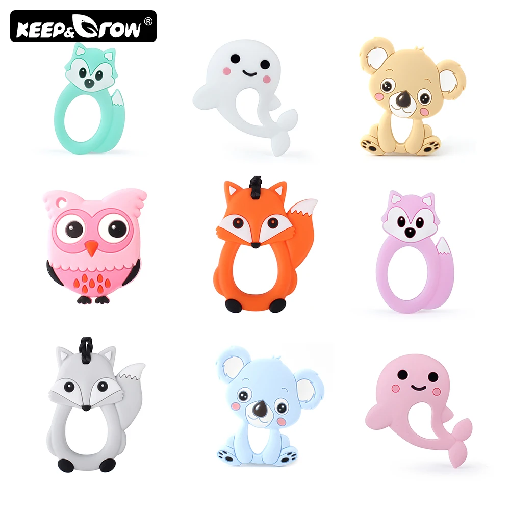 

Keep&Grow 2pcs Silicone Baby Teethers BPA Free Animals Koala Owl Fox Teether Teething Toys Silicone Beads DIY Necklace Pendant