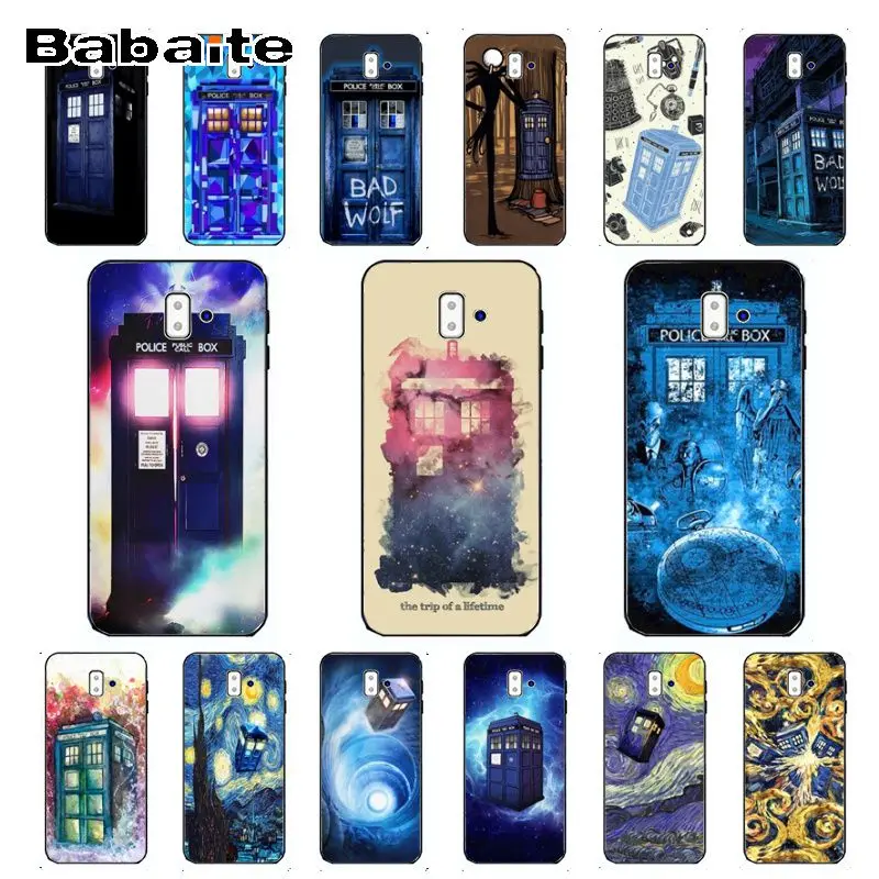 

Doctor Who tardis box Black TPU Soft silicone Phone Case Cover For samsung Galaxy j6 plus A6 A8 A9 A10 A30 A50 Coque Shell
