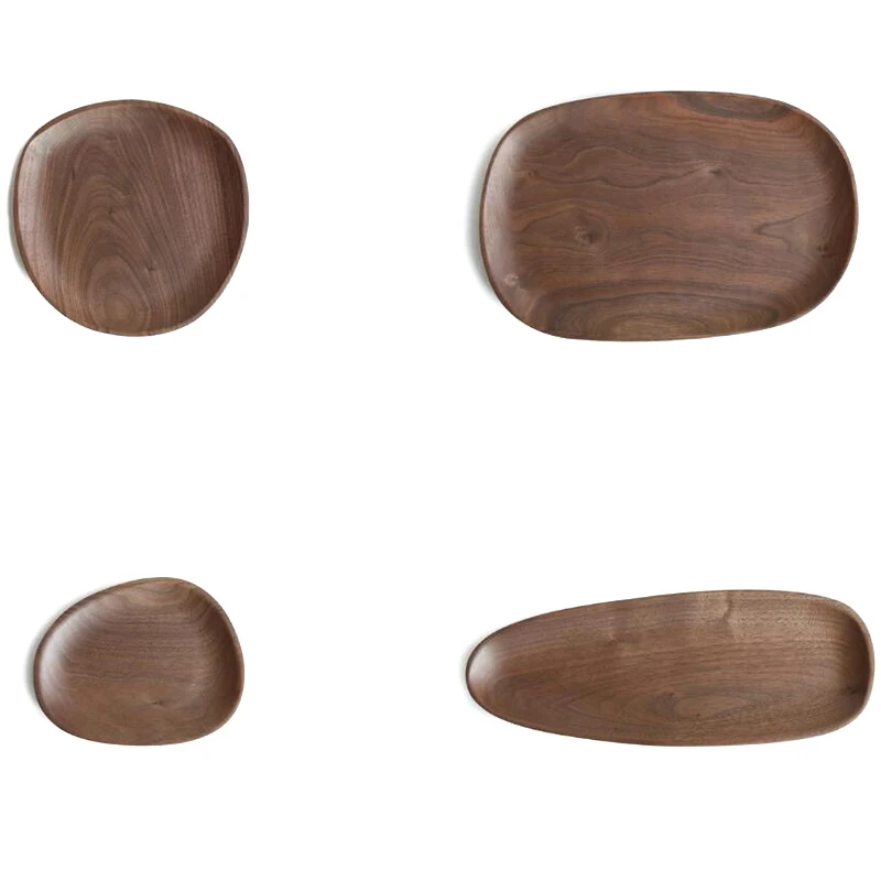 

4 Pcs Irregular Oval Solid Wood Pots and Plates Fruit Tray Tea Saucer Dessert Plate Dinnerware Set