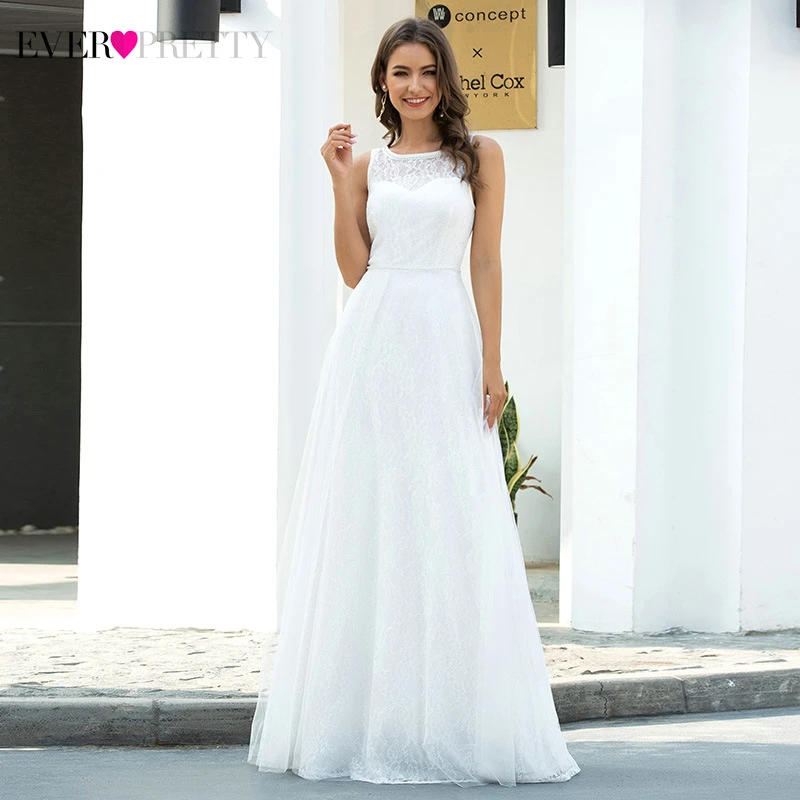 Иллюзия Кружева Свадебные платья Ever Pretty A Line o образным вырезом без рукавов