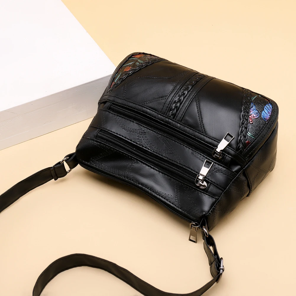 H2c2fe468022c4e1f85aa3bd247c4c00eB Fashion Soft PU Leather Shoulder Bag Flower Printed Women Crossbody Bags Female Travel Multi Pocket Zipper Messenger Handbags