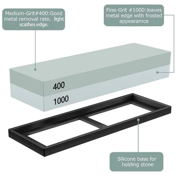 

Sharpening Stone Set, Whetstone 2-IN-1 400/1000 3000/8000 Grit, Waterstone Wooden Holder and Knife Guide Included