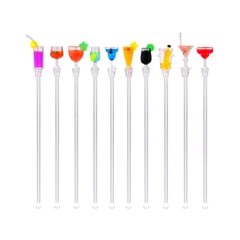 

10pcs 23CM Cute Cocktail Sticks Drink Mixer Bar Stirring Mixing With Colorful Miniature Accessory