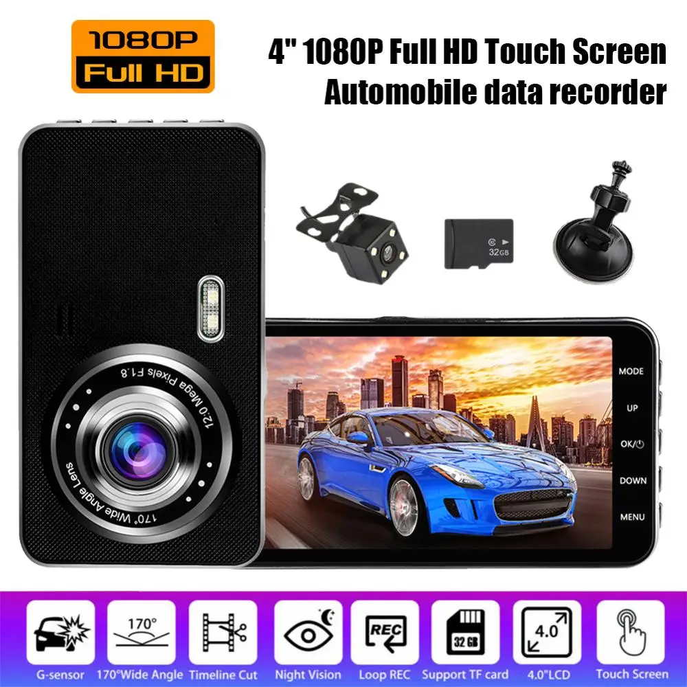 " 1080 P Full HD Автомобильный видеорегистратор с сенсорным экраном камера видео рекордер двойной видеорегистратор с ночным видением g-сенсор
