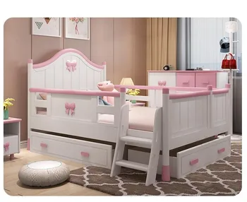 

All solid wood children's bed with guardrail girl princess bed single bed