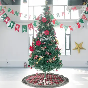 

120cm Christmas Tree Skirt Snowflake Grid Tree Skirt Pattern Tree Rug Skirt New Year 2019 Merry Christmas Party Decoration