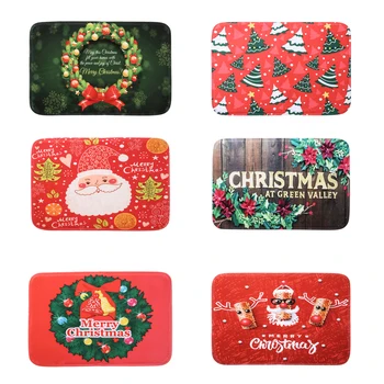 

6 Styles Christmas Household Carpet Rectangle New Year Non-slip Flannel Mat Snowman/Santa/Deer/Garland/Floral/Christmas tree