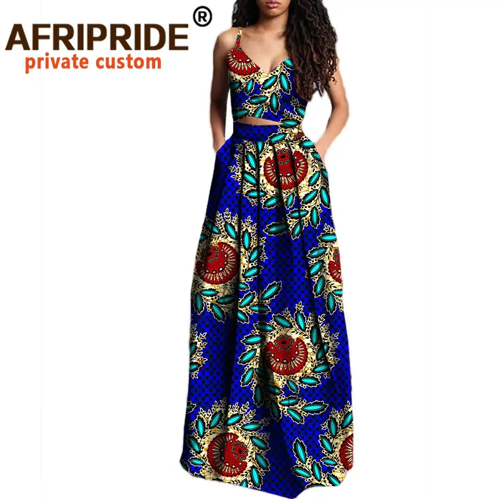 2020 African 2 piece set for wome crop top and maxi skirts dashiki outfits ankara clothes plus size pure wax cotton A722629 |