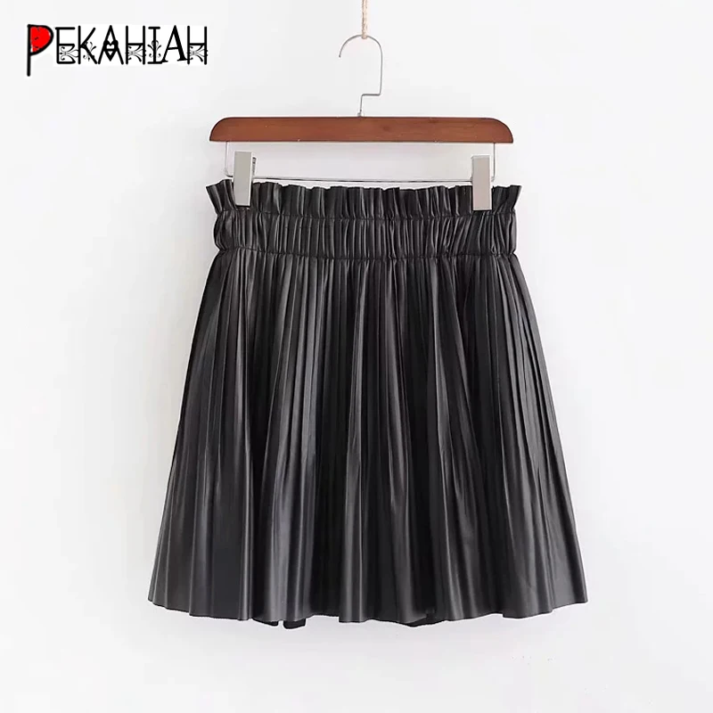Пикантные плиссированные женские юбки с высокой талией черная кожаная юбка из искусственной кожи уличная панк-рок черная мини-юбка летняя jupe femme