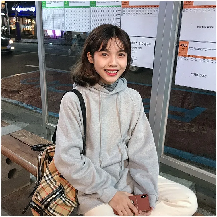 9 цветов осень зима Harajuku женские толстовки свободный однотонный пуловер с длинными рукавами теплые женские толстовки с капюшоном YT50172