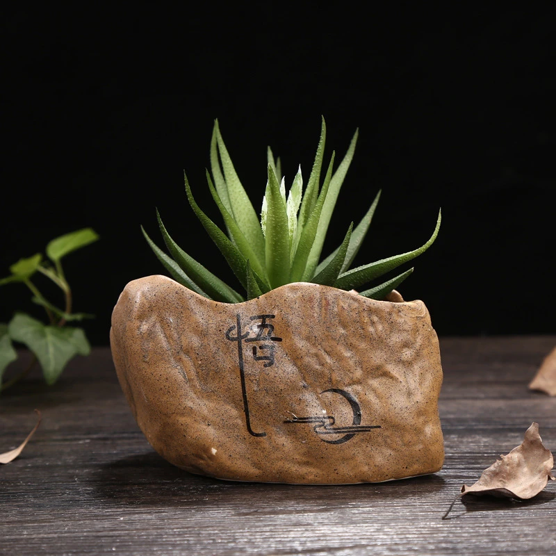 Imitation Stone Ceramics Buddhist Mood Meaty Botany Crude Tao Creativity Green Plant Potted Plant Flowerpot