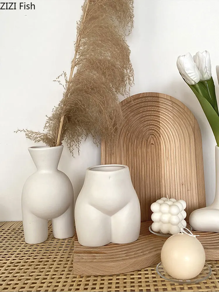 Creative Ceramic Abstract Human Body Vase Crafts Living Room Cabinet Desktop Flower Arrangement Half-length Vase Home Decoration