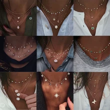 Винтажное многоэлементное хрустальное ожерелье для женщин модное ожерелье с камнями несколько Подвеска со слоями длинное ожерелье s Boho подарок ювелирные изделия