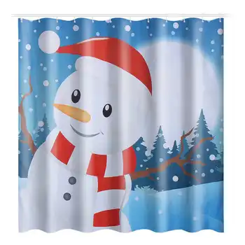 

New 4pcs Snowman Christmas Style Bathroom Decoration 3 piece Set Toilet Lid Cover Floor Mats/ Waterproof Shower Curtain