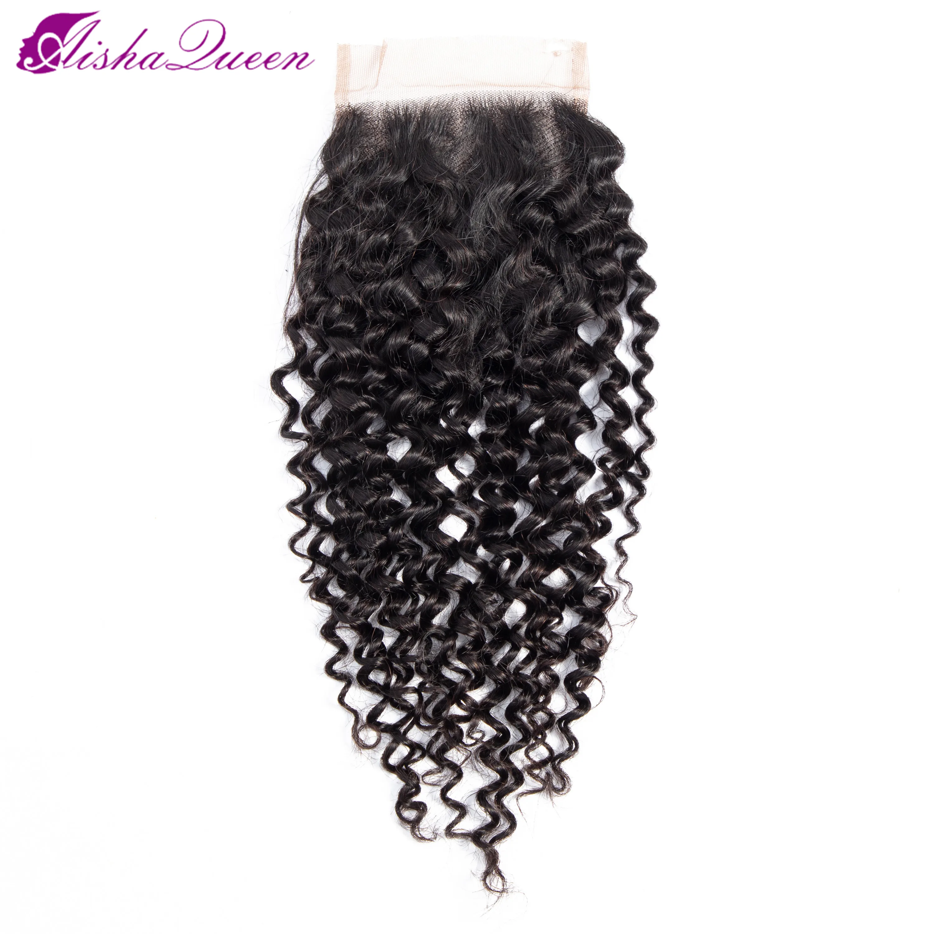 Aisha Queen-Cierre de cabello humano rizado, accesorio de encaje suizo, cierre brasileño, no Remy, 4x4
