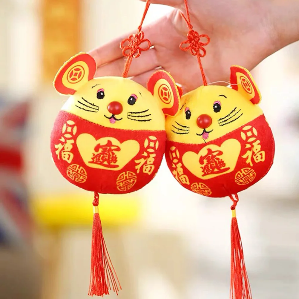 2020 Chinese New Year Plush Toy Year of the Rat Pendant Chinese Knot Plush Red Mouse in Suit Car Home Decor wall hanging  Decor