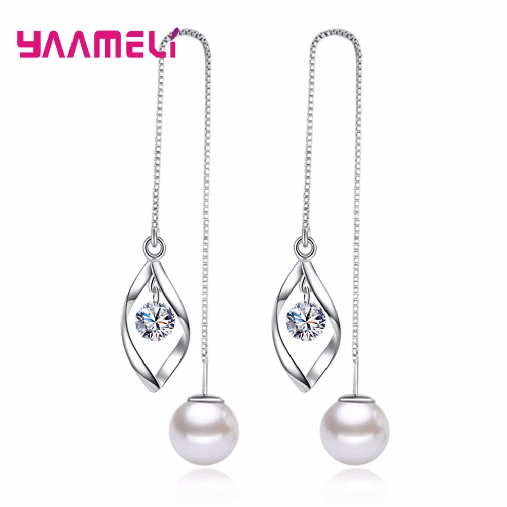 S925 Серебряная длинная коробка с цепочкой, серьги с нитью для женщин и девочек, свадебные обручение, Пресноводный Жемчуг, квалифицированное ювелирное изделие с кубическим цирконием