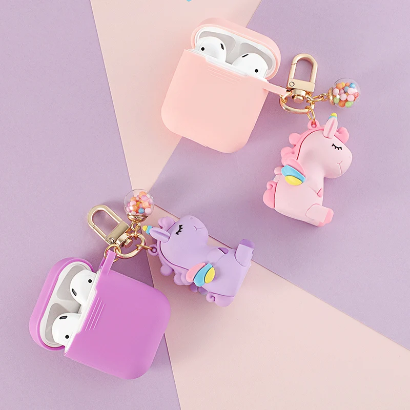 Силиконовый чехол для ключей в виде милого единорога для Apple Airpods 1, 2, аксессуары, защитный чехол, сумка, чехол для наушников, брелок для ключей
