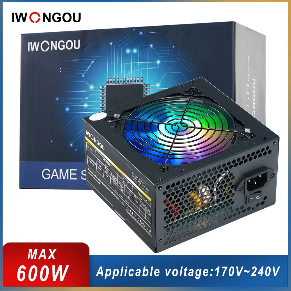 IWONGOU блок питания для ПК 600 Вт макс. 24pin 12 В Atx активный PFC шрифт игрового