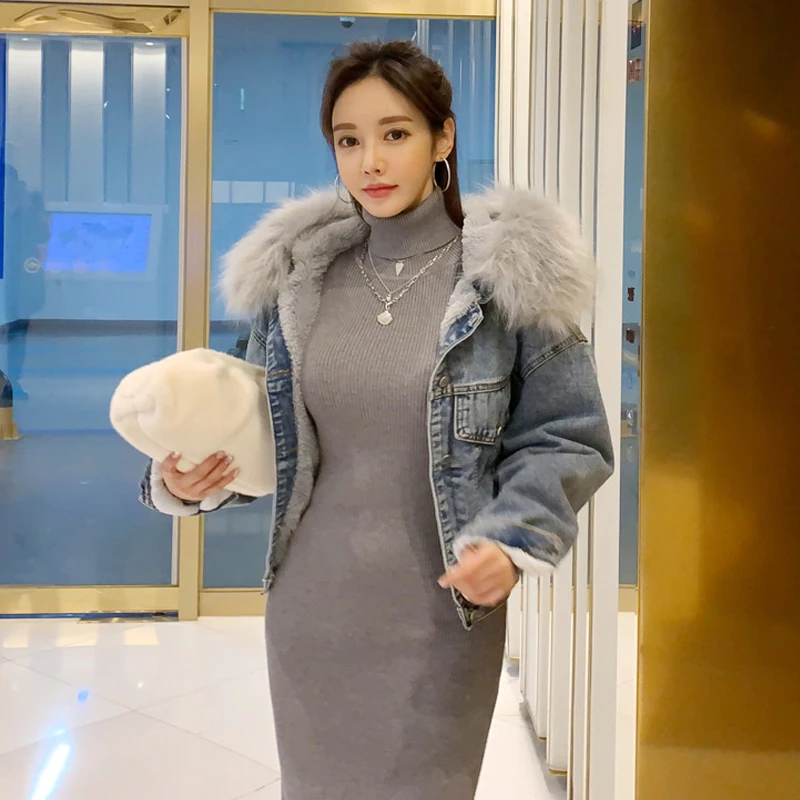 

2020 spring fashion Korean version of the long section with a thin knitted high-necked split sweater sweater bottoming skirt