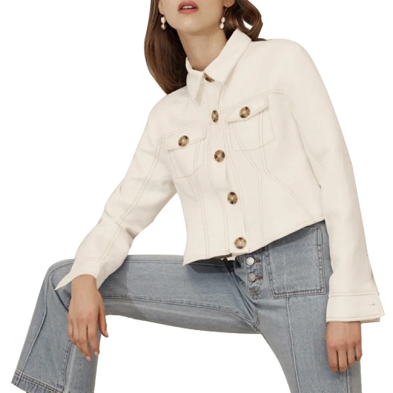 

Women's Jean Jacket Female Turn Down Collar Loose Short Denim Button Jacket Lady Solid Color Outwear