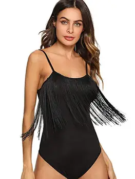 

Women's new sexy black erotic fringed suspender bodysuit