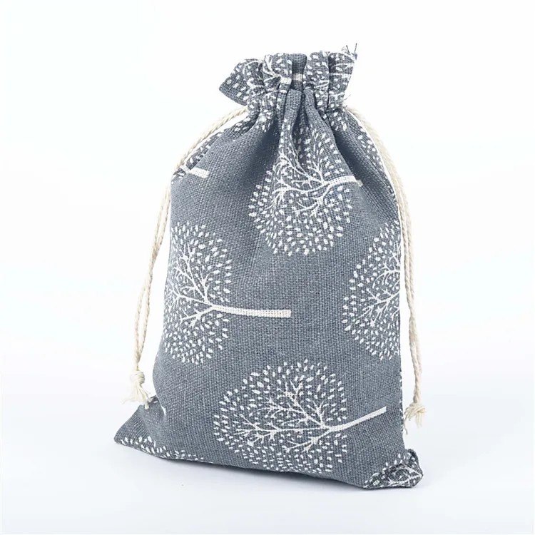 Cyan White tree 10 шт., 10*14 см, с принтом, хлопок, лен, пачка, карман, с рисунком, на шнурке, сумка из мешковины, для конфет, ювелирных изделий, орехов, печенья, вечерние сумки, сувениры - Цвет: Cyan White tree