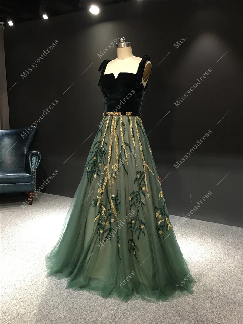Dark Green Evening Dress 100%Real Photos High Quality Customized Strapless A-line Beadings Floor Length Prom Party Dancing Dress formal gowns