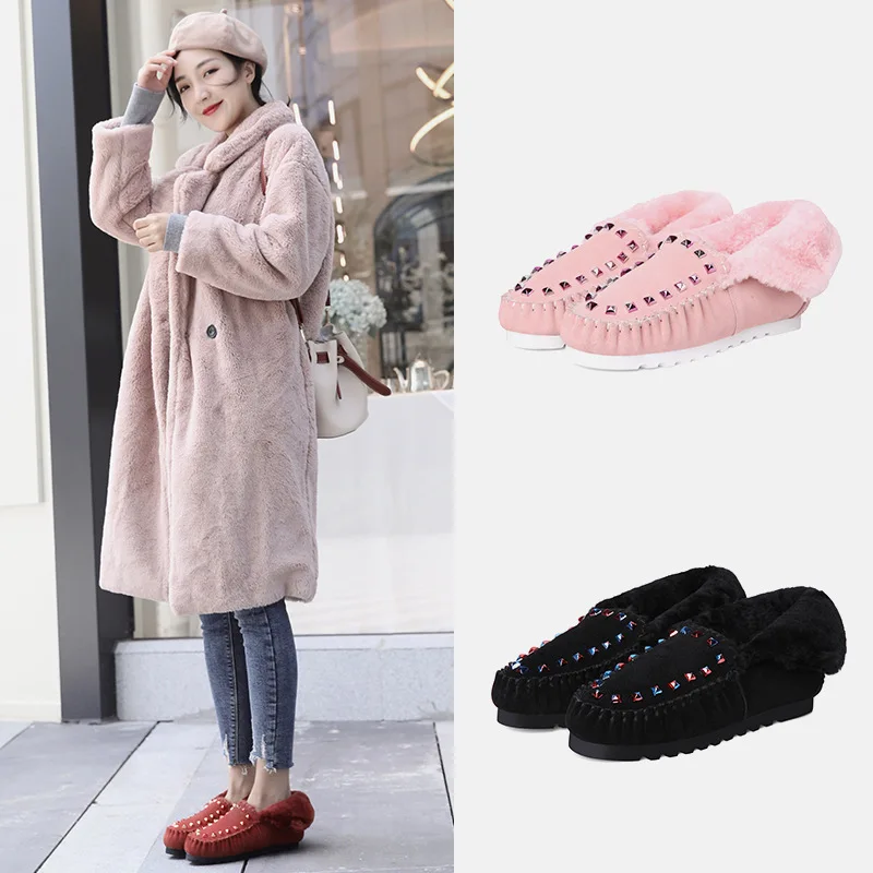 

INS chao nuan Gentle Wind Moccosins! Pq1109-d Lambs Wool Single Shoes Flat Loafers Soft-Sole Fluffy Shoes
