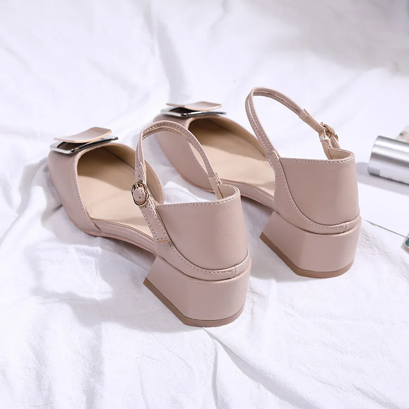 A- line with Square Buckle Shoes New Style Autumn Korean-style Versatile Chunky-Heel Square Head Hallow Large Size WOMEN'S