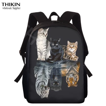 

THIKIN Cartoon Backpack Printing Women Backpack Shoulder Bags Girl Reflection Animal Cat Design School Bags Kids Schoolbags