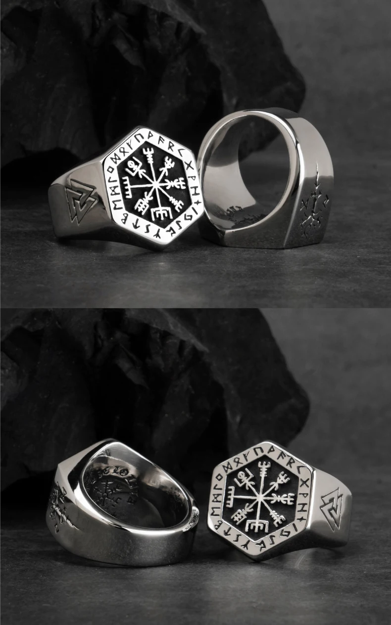 Vegvisir кольца из нержавеющей стали для мужчин Скандинавская мифология Руна викингов индекс кольцо Модные ювелирные изделия